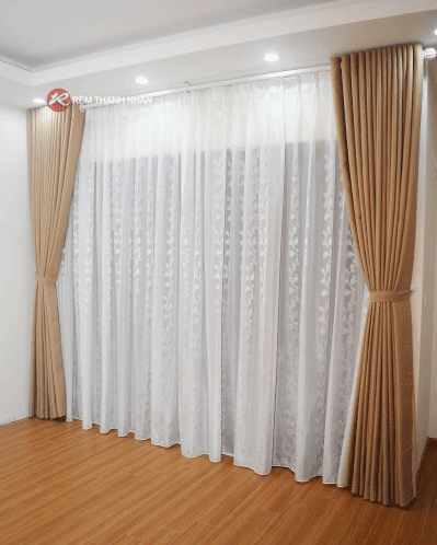 Lắp bộ rèm cửa 2 lớp vải thô bố ở đường Nguyễn Văn Lộc Mỗ Lao Hà Đông