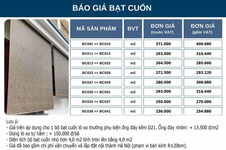 Báo giá Bạt cuốn che nắng mưa ban công City Blinds