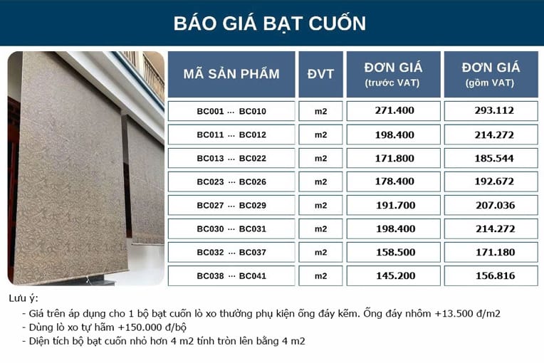 Báo giá Bạt Cuốn che nắng mưa ban công