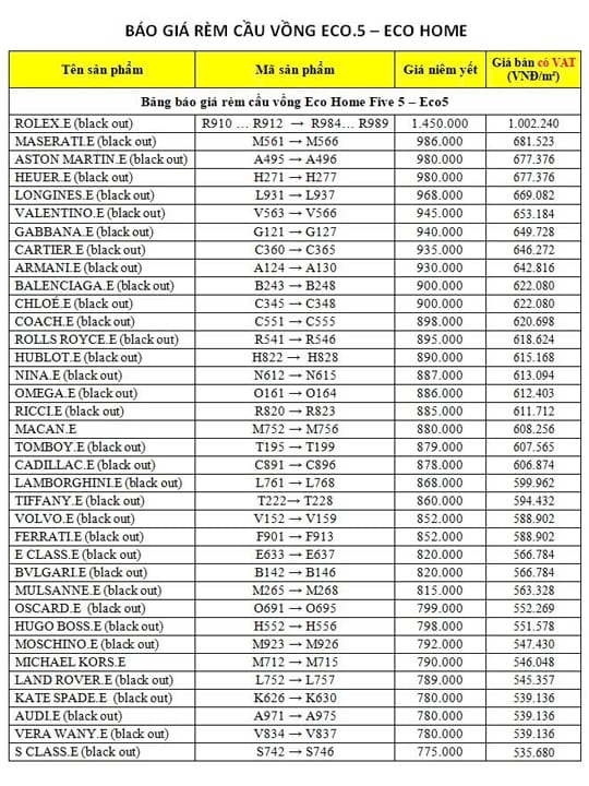 Báo giá rèm cầu vồng Eco5- Eco Home Five 5