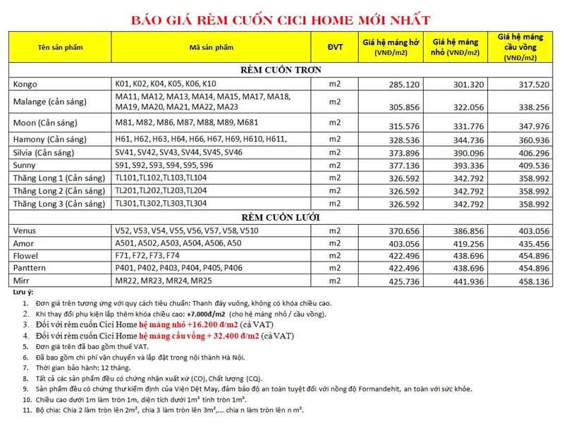 Báo giá rèm cuốn CiciHome chống nắng 100%