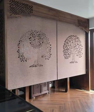 Rèm cuốn laser che bàn thờ LZ260 - Mẫu rèm xuyên sáng phong thủy Cây sinh mệnh