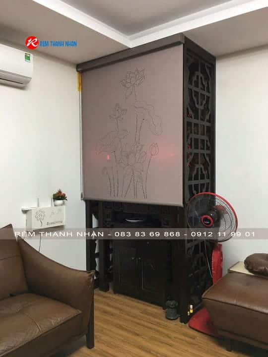 Rèm cuốn che ban thờ Hoa sen LZ36 - Rèm laser phòng thờ sang trọng