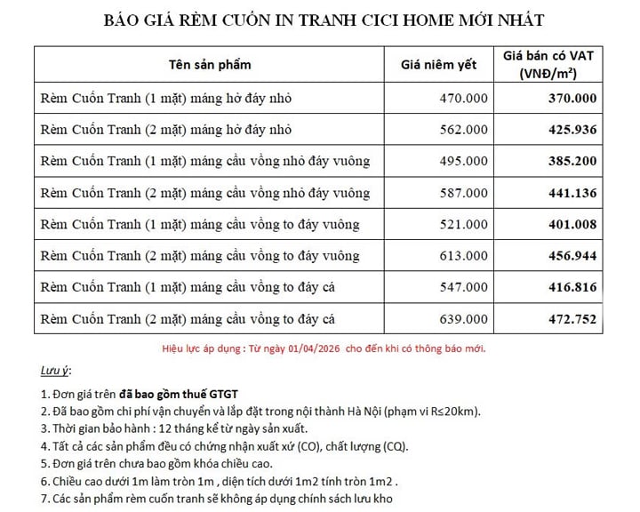 Báo giá rèm cuốn tranh - Bộ sưu tập mẫu mành cuốn in tranh