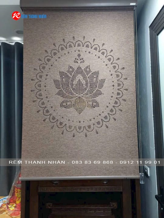 Mẫu rèm che bàn thờ khắc laser hoa sen LZ117 đẹp trang nghiêm