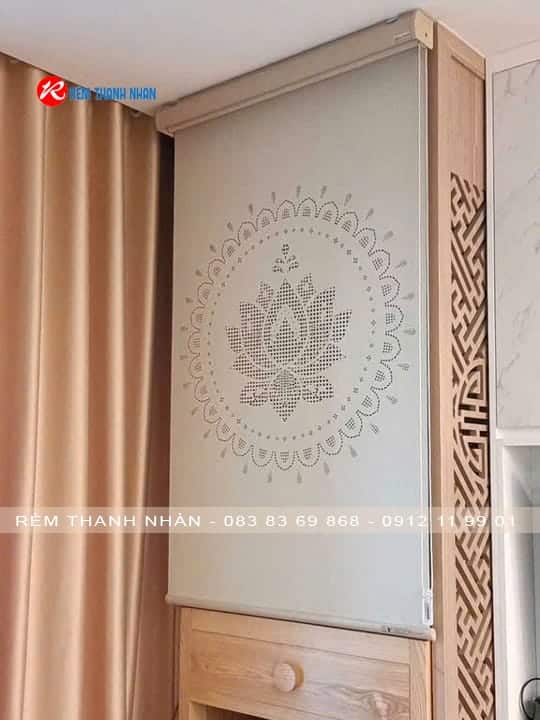 Mẫu rèm che bàn thờ khắc laser hoa sen LZ117 đẹp trang nghiêm