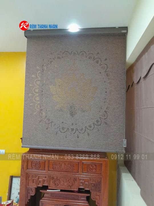 Mẫu rèm che bàn thờ khắc laser hoa sen LZ117 đẹp trang nghiêm