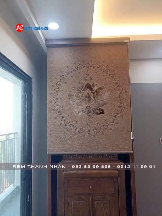 Mẫu rèm che bàn thờ khắc laser hoa sen LZ117 đẹp trang nghiêm