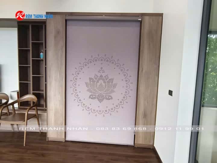 Rèm che bàn thờ khắc laser hoa sen tròn đối xứng LZ117