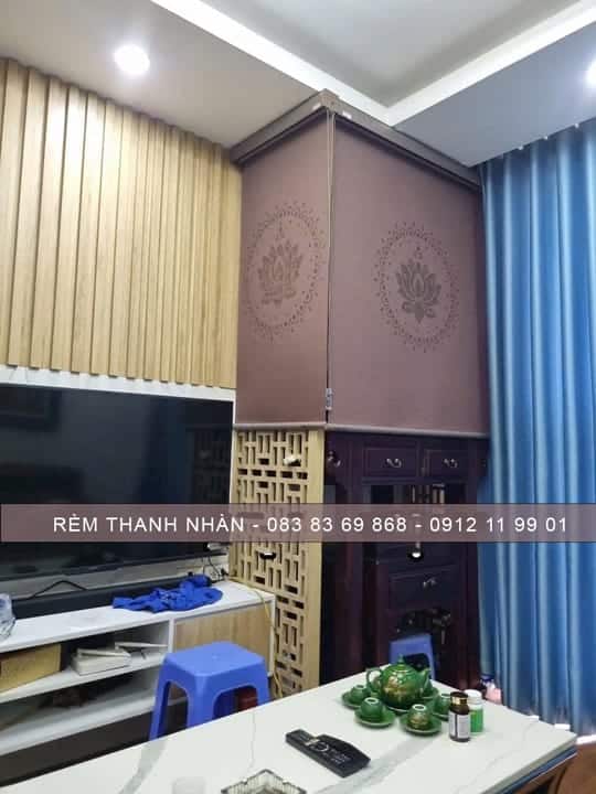 Mẫu rèm che bàn thờ khắc laser hoa sen LZ117 đẹp trang nghiêm