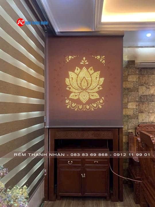 Mẫu rèm che bàn thờ khắc laser hoa sen LZ117 đẹp trang nghiêm