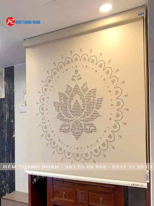 Mẫu rèm che bàn thờ khắc laser hoa sen LZ117 đẹp trang nghiêm