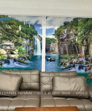 Rèm vách tổ ong in tranh 3D HQ2115 – Giải pháp ngăn phòng khách & phòng ngủ đẹp