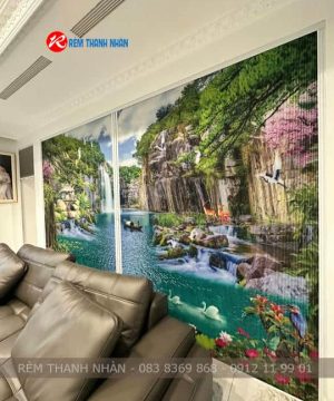Vách ngăn tổ ong in tranh 3D HQ2115 – Rèm vách tổ ong in tranh cao cấp