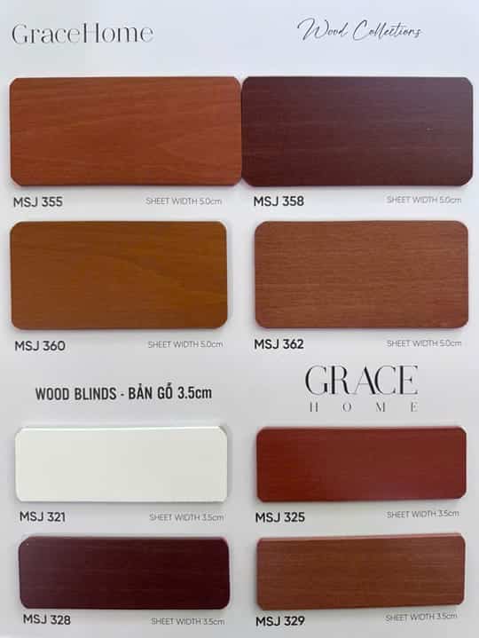 Bảng mã màu, chất liệu rèm gỗ GraceHome Basswood