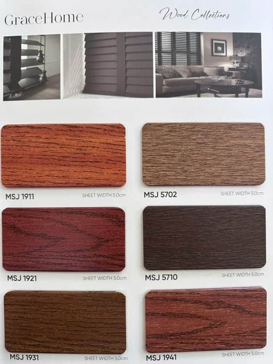 Bảng mã màu, chất liệu rèm sáo nhựa GraceHome