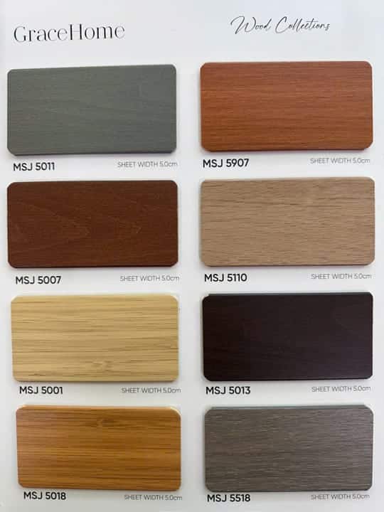 Bảng mã màu, chất liệu rèm sáo nhựa GraceHome
