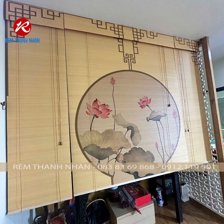 Mành tăm trúc in tranh UV che bàn thờ cao cấp, uy tín