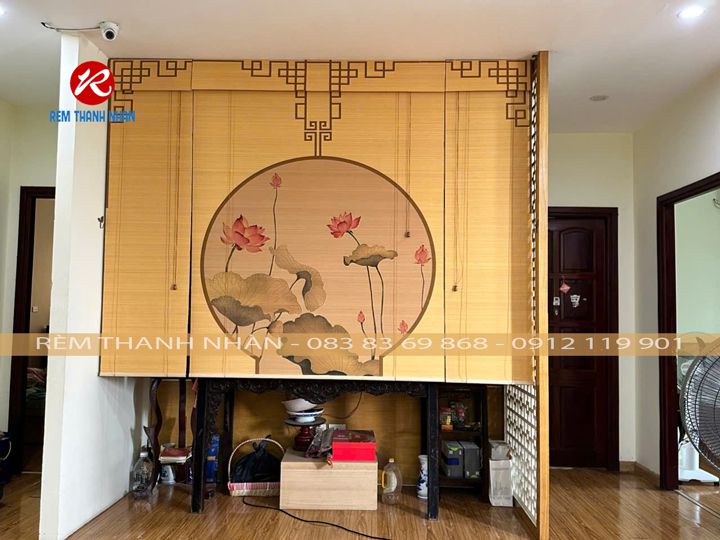 Rèm che Bàn Thờ tăm Trúc in Tranh UV - Đẹp sang trọng, chuẩn phong thủy