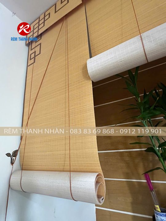 Mành tăm trúc nan B1 in tranh UV che bàn thờ
